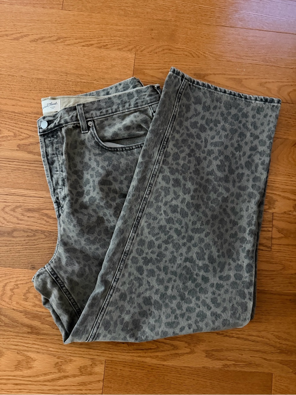 Target Women's Gray Leopard-Print Straight Jeans